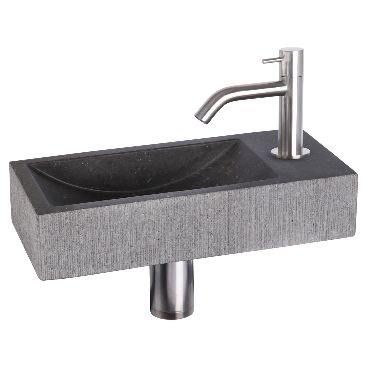 Complete fonteinset Differnz Ribble 38x18 cm natuursteen en rvs gebogen kraan