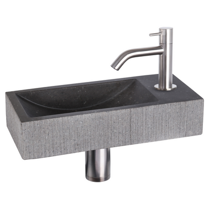 Complete fonteinset Differnz Ribble 38x18 cm natuursteen en rvs gebogen kraan