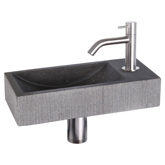 Complete fonteinset Differnz Ribble 38x18 cm natuursteen en rvs gebogen kraan