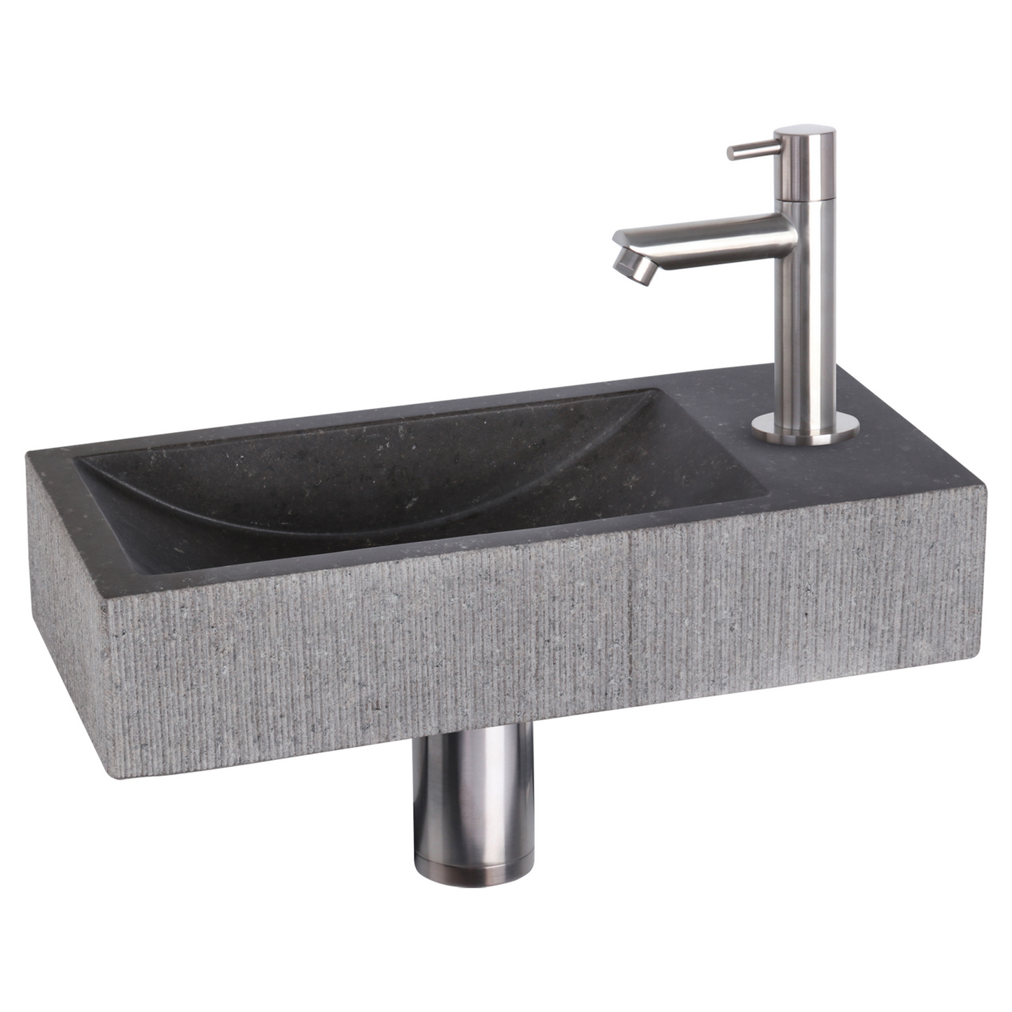 Complete fonteinset Differnz Ribble 38x18 cm natuursteen en rvs rechte kraan