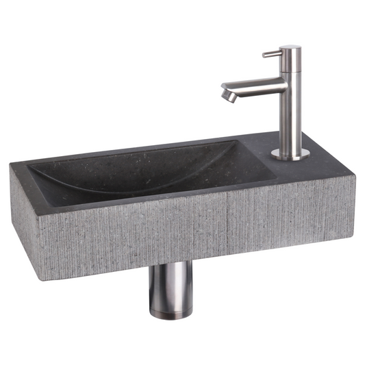 Complete fonteinset Differnz Ribble 38x18 cm natuursteen en rvs rechte kraan