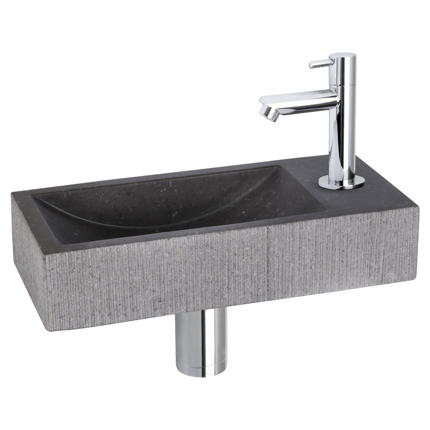 Complete fonteinset Differnz Ribble 38x18 cm natuursteen en chroom rechte kraan