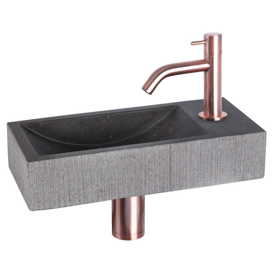 Complete fonteinset Differnz Ribble 38x18 cm natuursteen en koper gebogen kraan