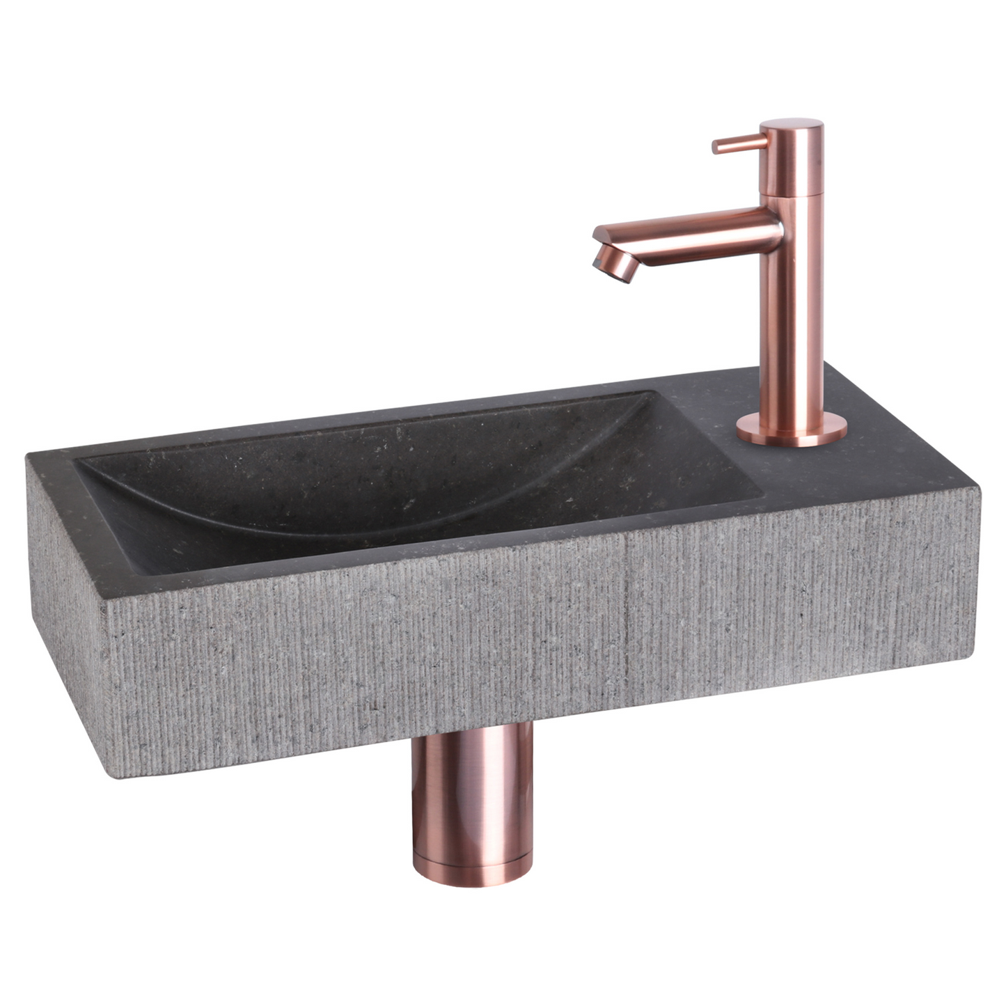 Complete fonteinset Differnz Ribble 38x18 cm natuursteen en koper rechte kraan