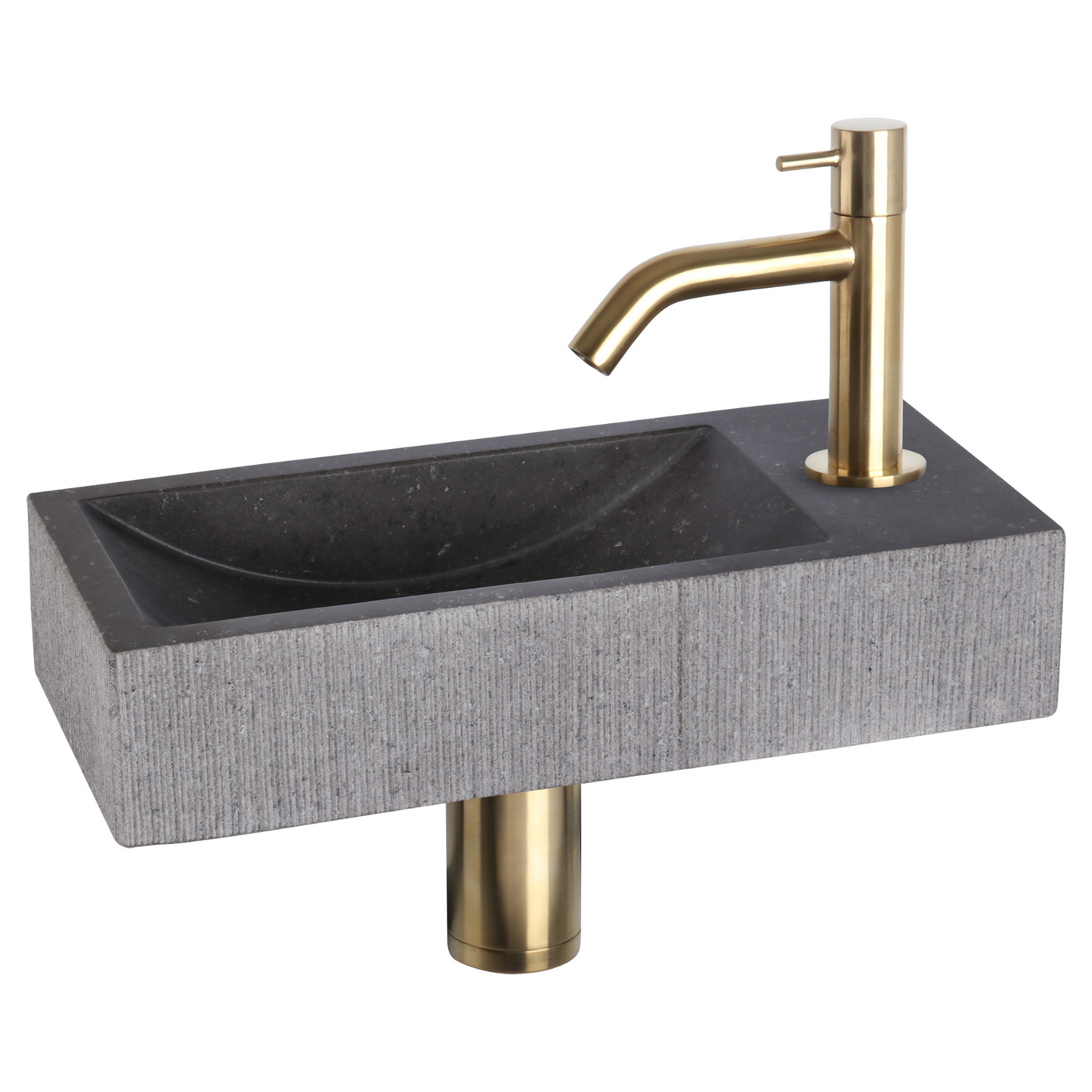 Complete fonteinset Differnz Ribble 38x18 cm natuursteen en goud gebogen kraan