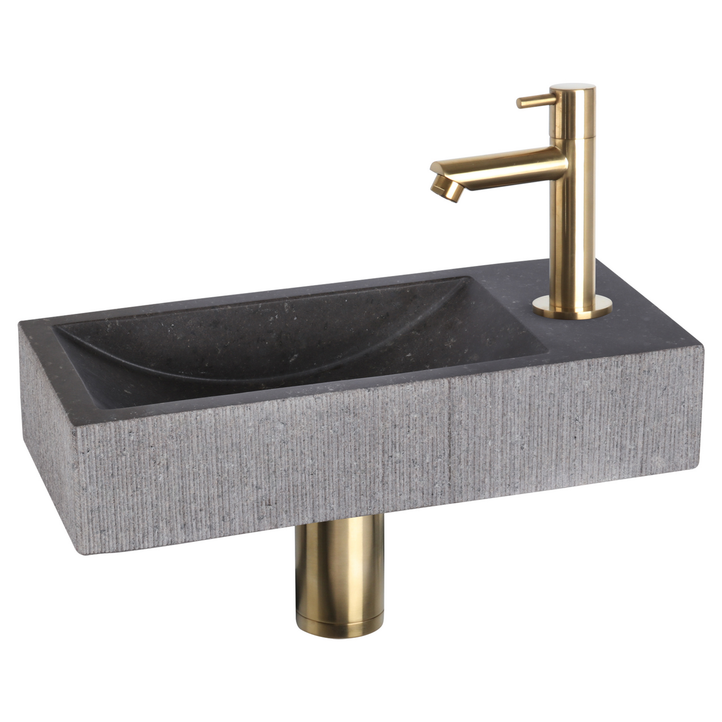 Complete fonteinset Differnz Ribble 38x18 cm natuursteen en goud rechte kraan