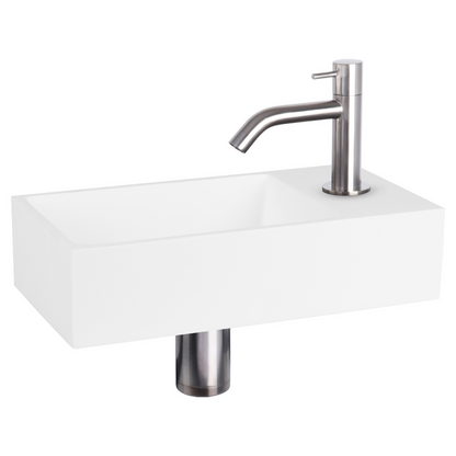 Complete fonteinset Differnz Solid 36x18 cm solid surface en rvs gebogen kraan
