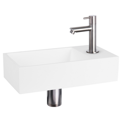 Complete fonteinset Differnz Solid 36x18 cm solid surface en rvs rechte kraan