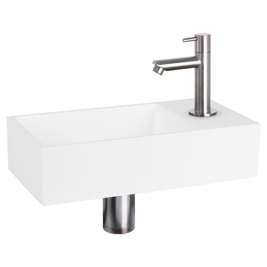 Complete fonteinset Differnz Solid 36x18 cm solid surface en rvs rechte kraan