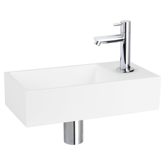 Complete fonteinset Differnz Solid 36x18 cm solid surface en chroom rechte kraan