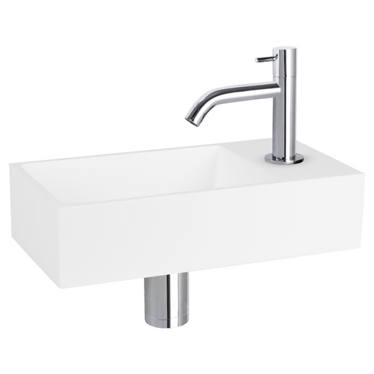Complete fonteinset Differnz Solid 36x18 cm solid surface en chroom gebogen kraan