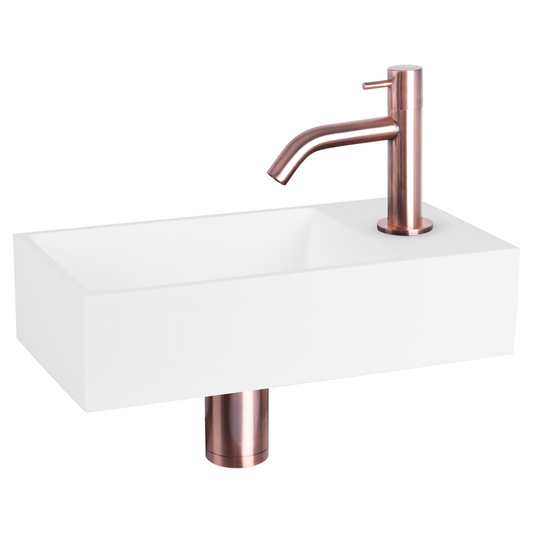 Complete fonteinset Differnz Solid 36x18 cm solid surface en koper gebogen kraan