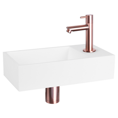 Complete fonteinset Differnz Solid 36x18 cm solid surface en koper rechte kraan