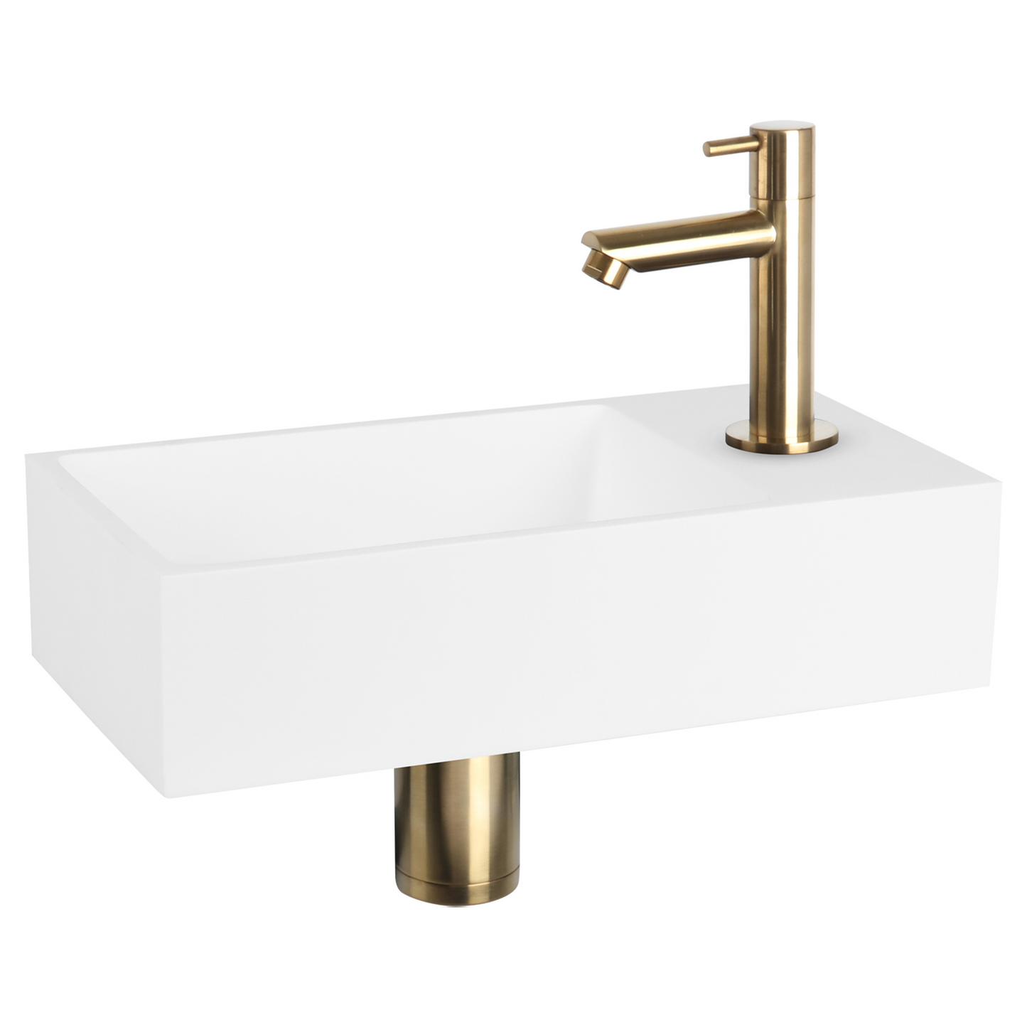 Complete fonteinset Differnz Solid 36x18 cm solid surface en goud rechte kraan