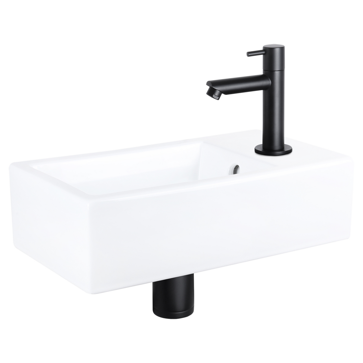 Complete fonteinset Differnz Force 40x22 cm keramiek en mat zwarte rechte kraan