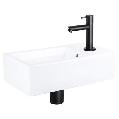 Complete fonteinset Differnz Force 40x22 cm keramiek en mat zwarte rechte kraan