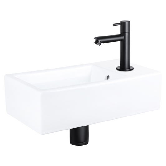 Complete fonteinset Differnz Force 40x22 cm keramiek en mat zwarte rechte kraan