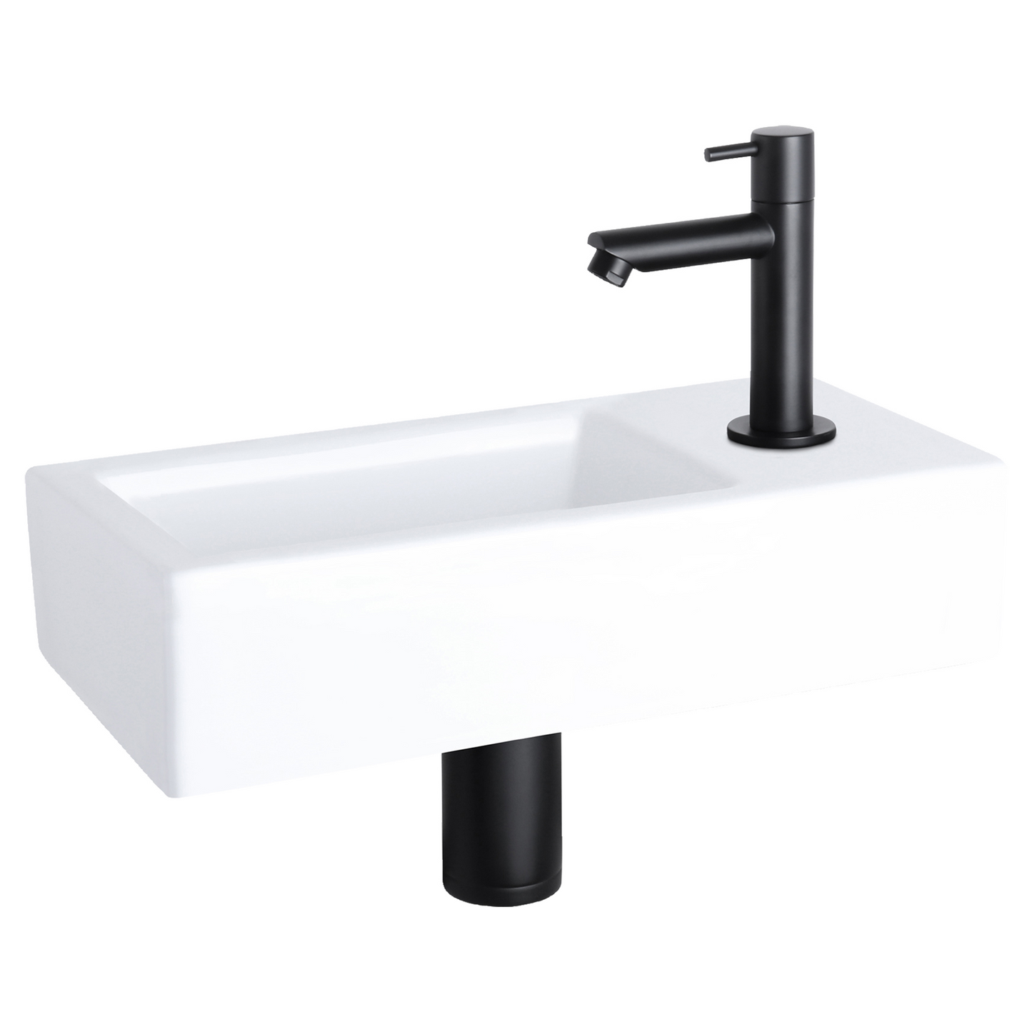 Complete fonteinset Differnz Ravo 38x18 cm keramiek en mat zwart rechte kraan
