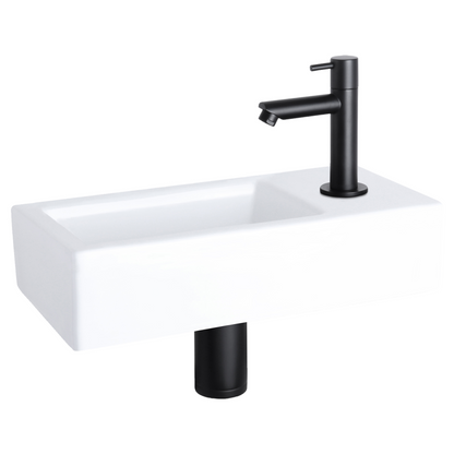 Complete fonteinset Differnz Ravo 38x18 cm keramiek en mat zwart rechte kraan