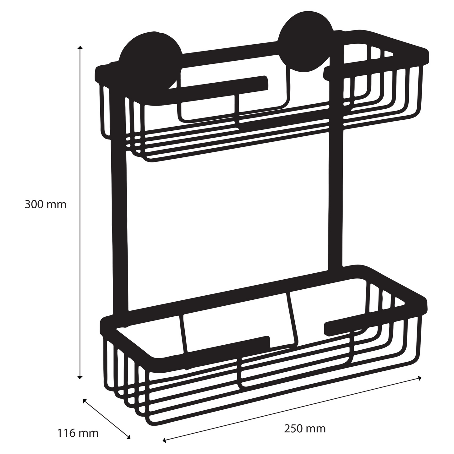 Douche draadmand Differnz rechthoek 2 laags 25cm x 30cm mat zwart