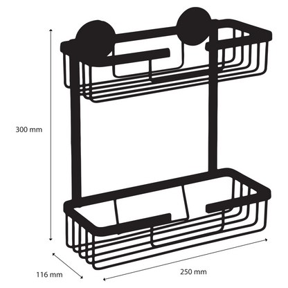 Douche draadmand Differnz rechthoek 2 laags 25cm x 30cm mat zwart