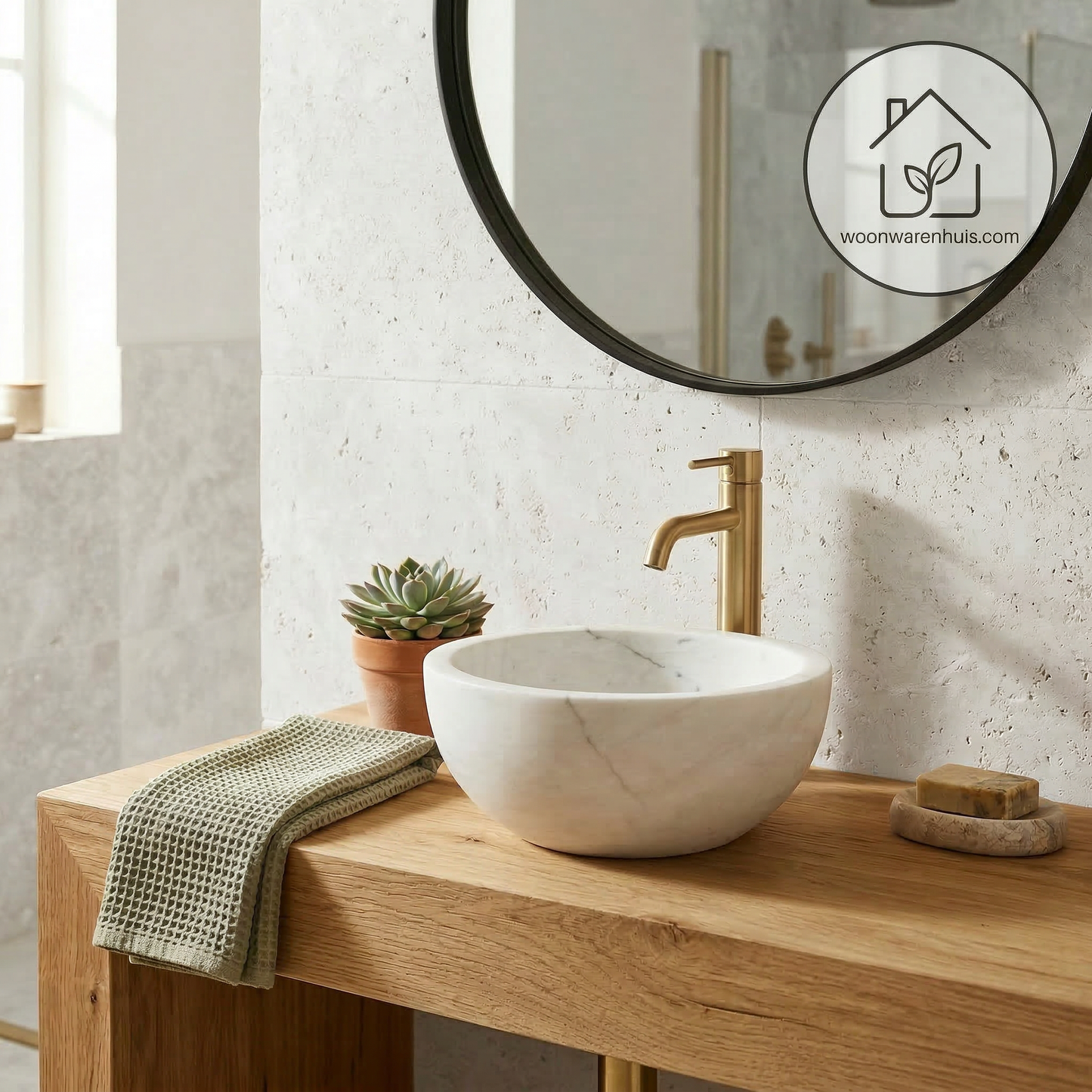Opbouw waskom Differnz Boomer rond 20cm marmer wit