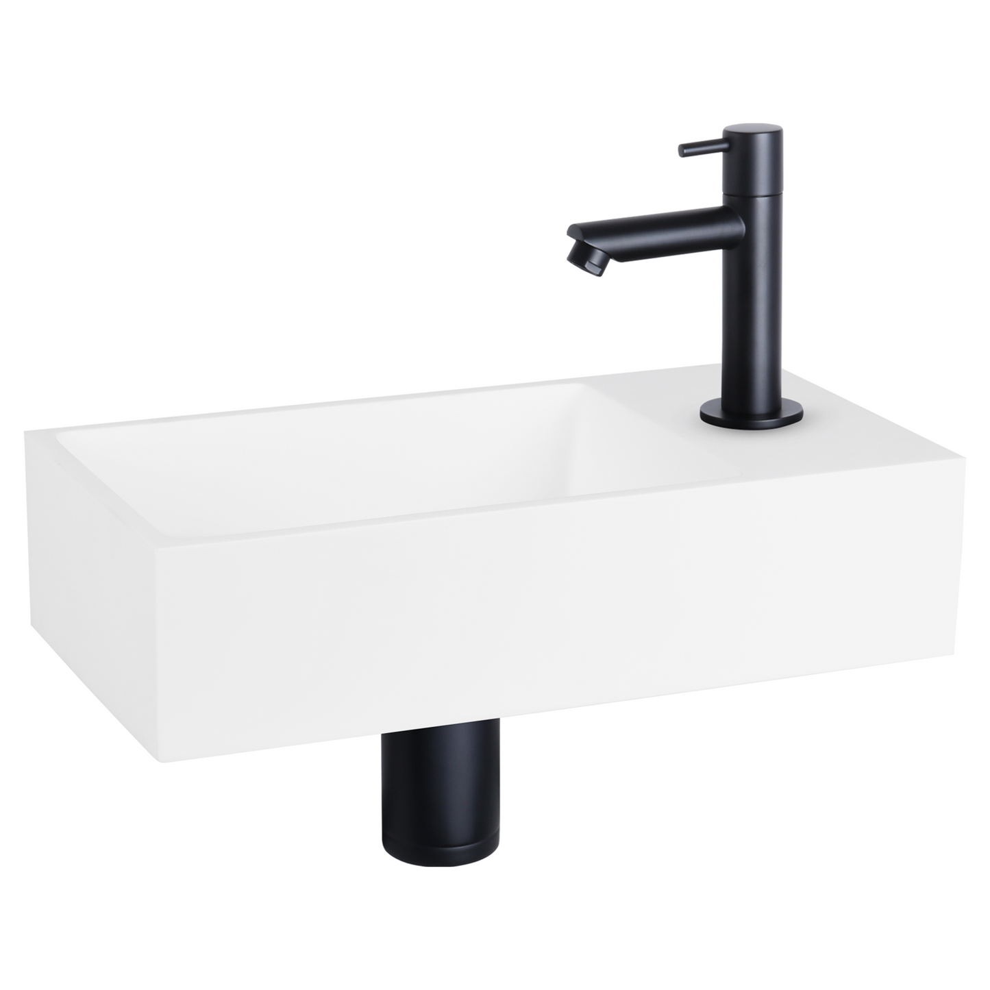 Complete fonteinset Differnz Solid 36x18 cm solid surface en mat zwart rechte kraan