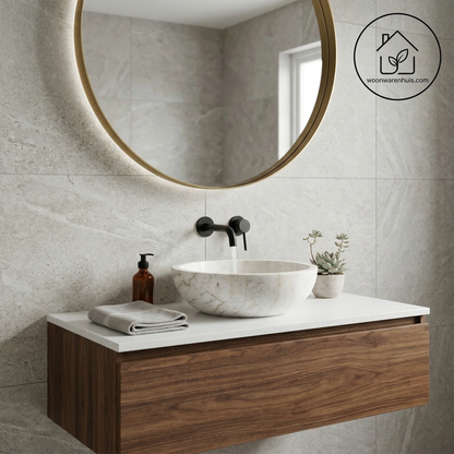 Opbouw waskom Differnz Bowl rond 40cm marmer wit