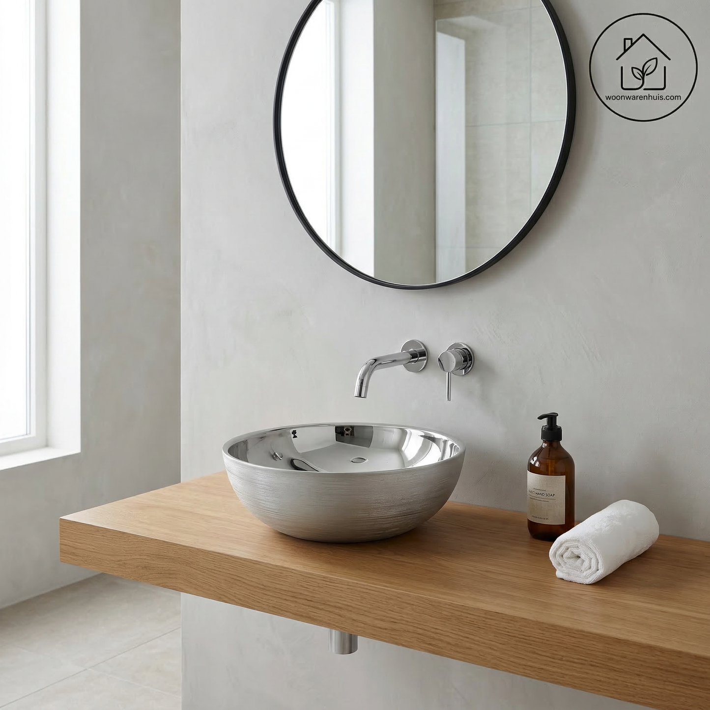 Opbouw waskom Differnz Shine rond 40cm keramiek grijs zilver