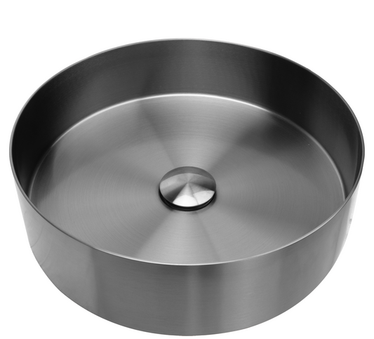 Opbouw waskom Differnz Metal 40 cm inclusief plug in gunmetal RVS