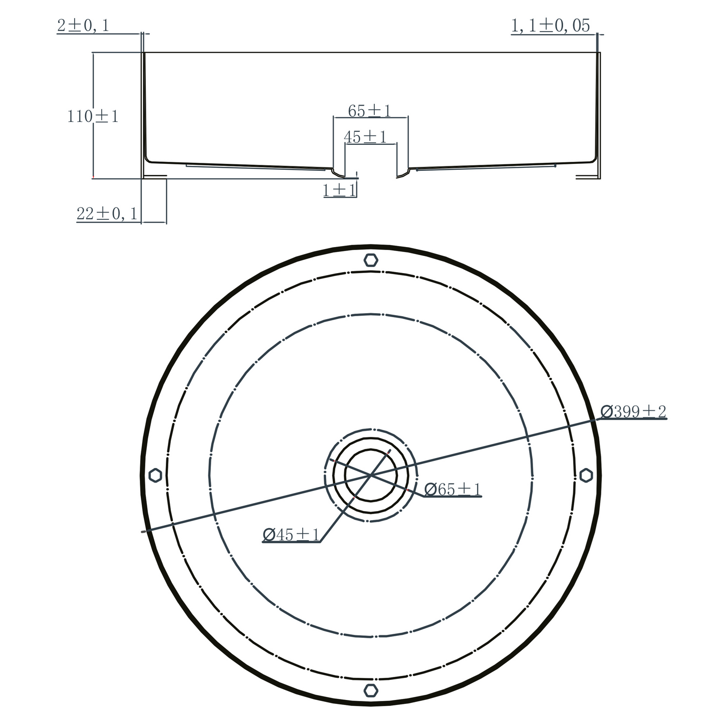 Opbouw waskom Differnz Metal 40 cm inclusief plug in geborsteld RVS