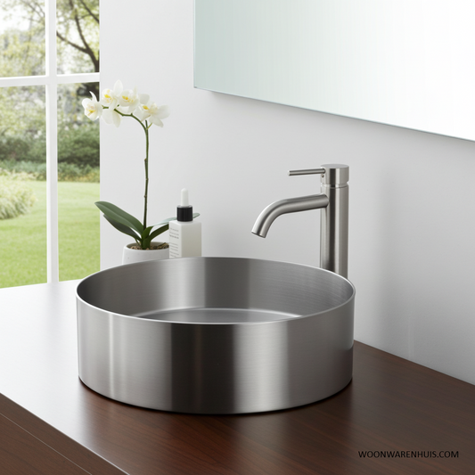 Opbouw waskom Differnz Metal 40 cm inclusief plug in geborsteld RVS