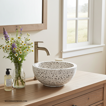 Opbouw waskom Differnz River Terrazzo 23 cm natuursteen taupe