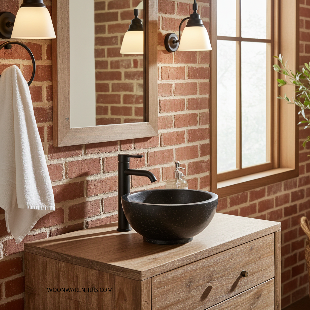 Opbouw waskom Differnz River Terrazzo 25 cm natuursteen zwart