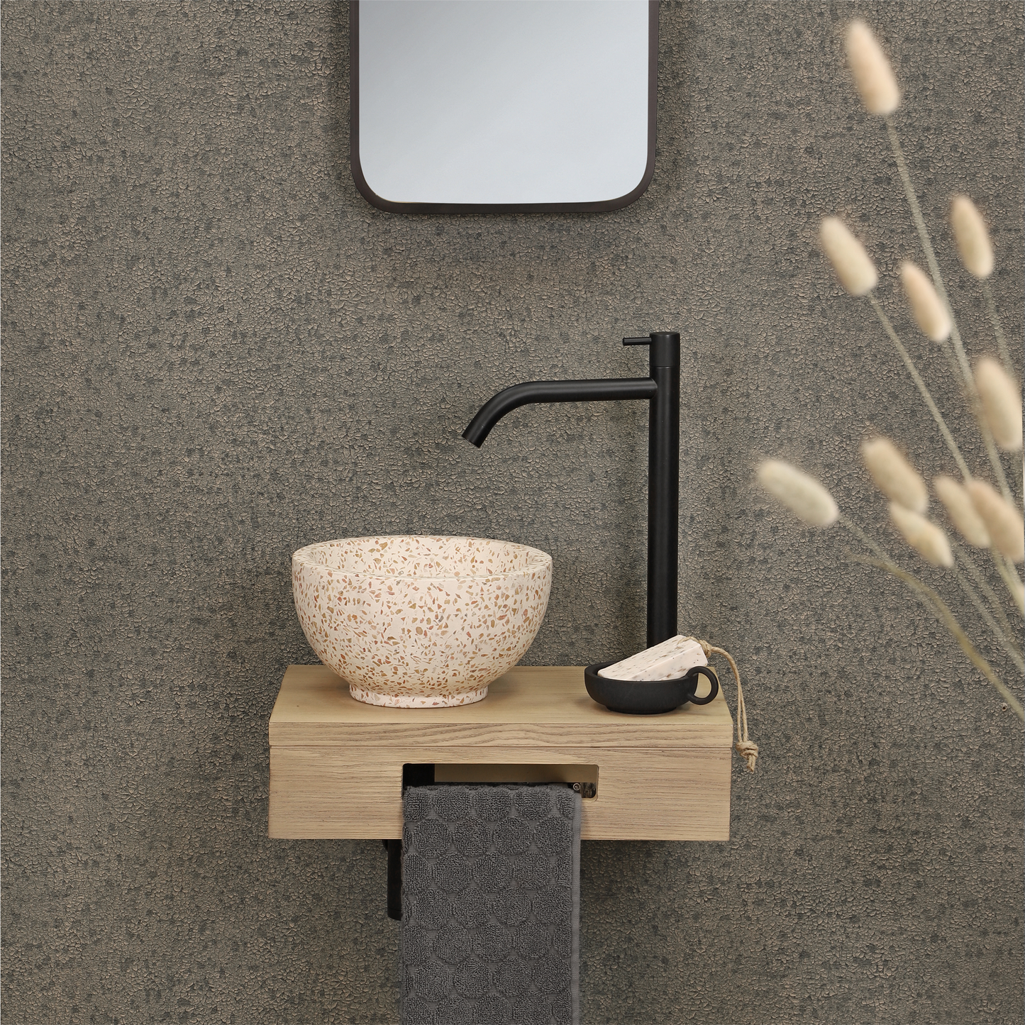 Opbouw waskom Differnz River Terrazzo 25 cm natuursteen beige