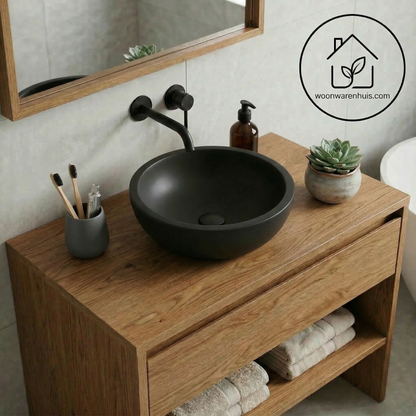 Opbouw waskom Differnz Boomer rond 25cm keramiek mat zwart