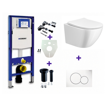 One pack Inbouwreservoir Geberit Duofix UP-320 met Sigma reservoir, drukplaat wit en wandcloset Nibiru