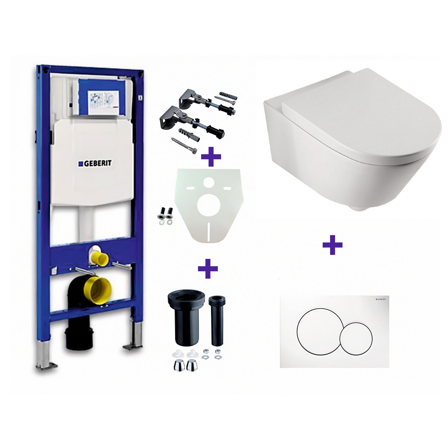 One pack Inbouwreservoir Geberit Duofix UP-320 met Sigma reservoir, drukplaat wit en wandcloset Metro