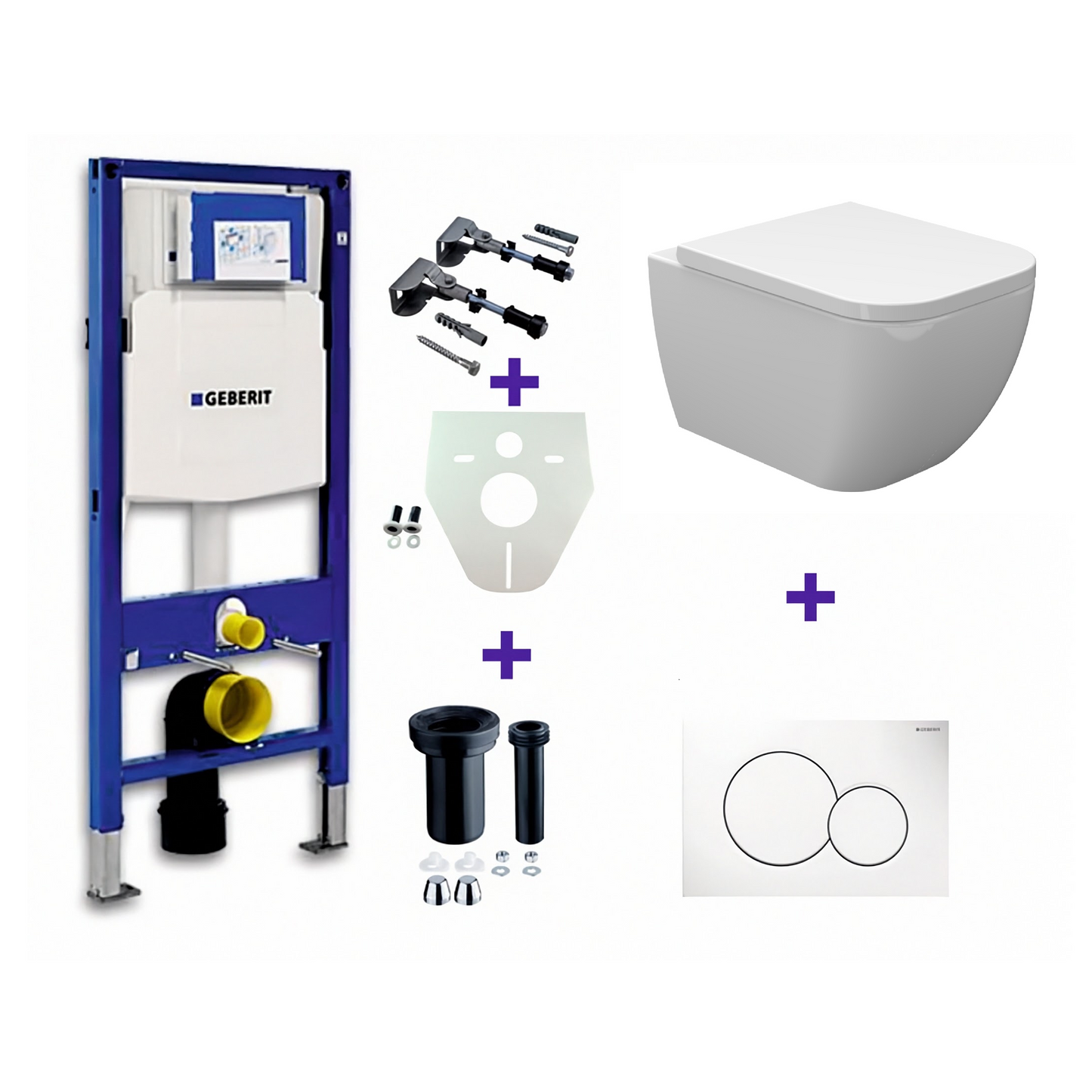 One pack Inbouwreservoir Geberit Duofix UP-320 met Sigma reservoir, drukplaat wit en wandcloset Sky