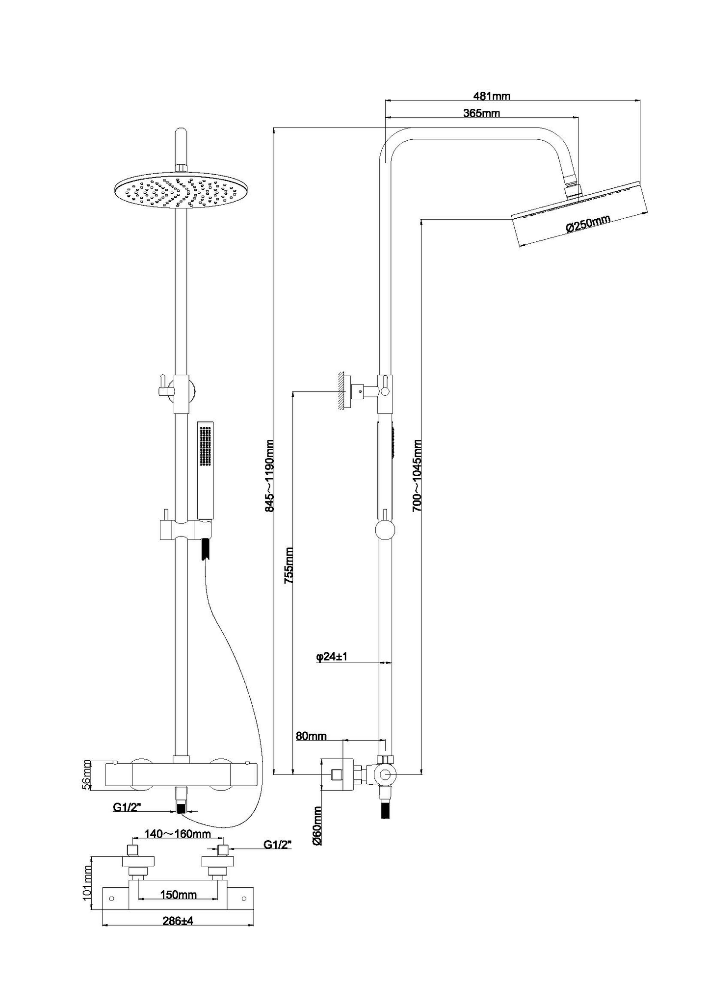 Thermostatische opbouw regendoucheset Wiesbaden Caral chroom