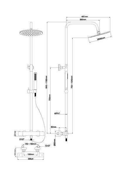 Thermostatische opbouw regendoucheset Wiesbaden Caral chroom