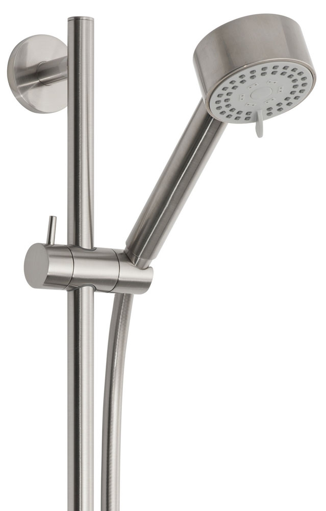 Wiesbaden Unimatch Cadans glijstangset compleet met handdouche 3 standen diameter 8 cm geborsteld staal PVD