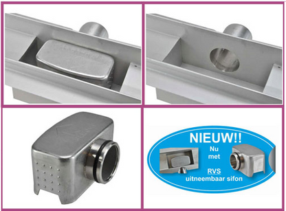 Douchegoot 80cm met flens en tegelrooster in geborsteld messing