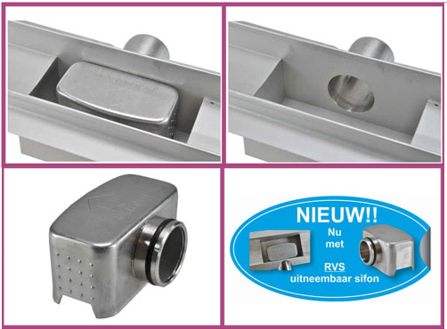 Douchegoot 100 cm met flens en designrooster geborsteld messing