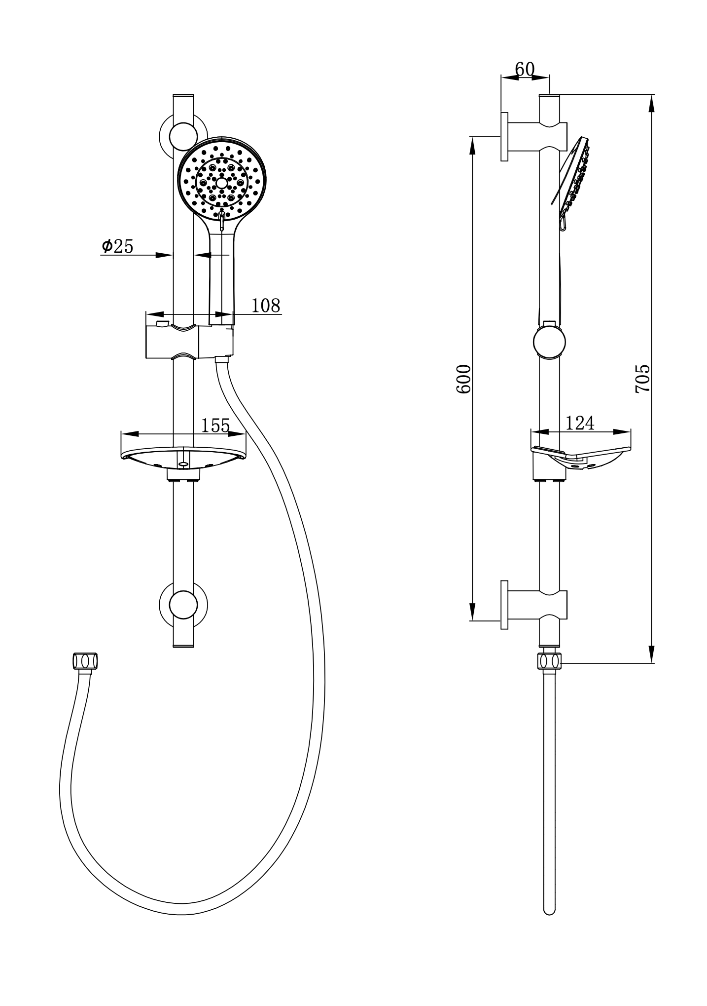 Wiesbaden Unimatch Cadans glijstangset compleet met handdouche 3 standen diameter 8 cm geborsteld staal PVD