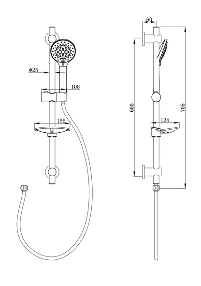 Wiesbaden Unimatch Cadans glijstangset compleet met handdouche 3 standen diameter 8 cm geborsteld staal PVD