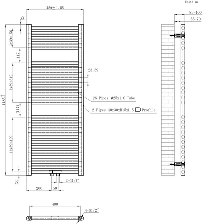 CV designradiator Wiesbaden Elara 120cm x 45cm glans wit