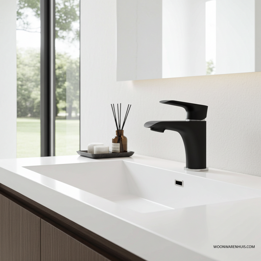 Wastafelmengkraan Xellanz Tarma laag in mat zwart en chroom