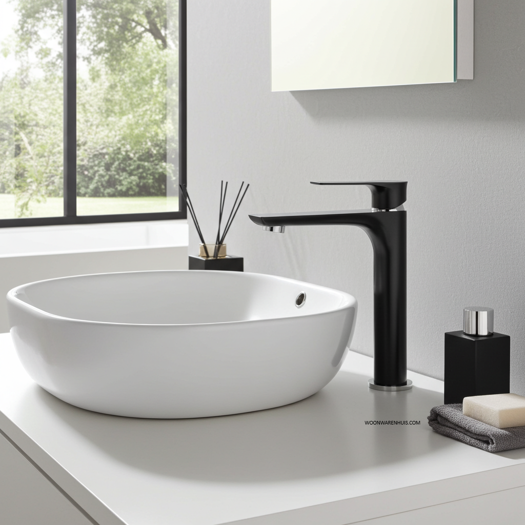 Wastafelmengkraan Xellanz Casma hoog in mat zwart en chroom