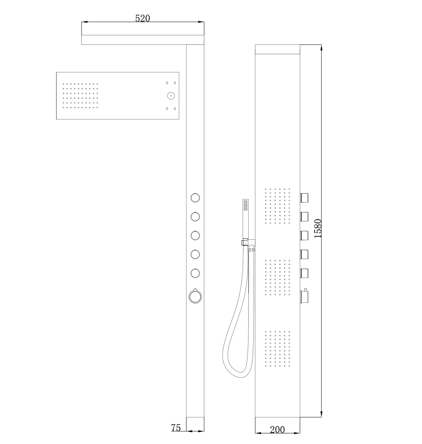 Thermostatische douchekolom Wiesbaden Ohio RVS
